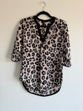 Dynamite Leopard Print Blouse | Sheer Chiffon Top | XS
